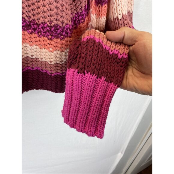 Free People Devon Sweater Fuchsia Rose Combo striped Size S slouchy Colorful - Picture 5 of 11